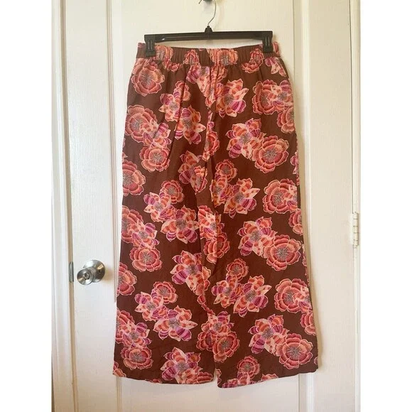 LOFT Floral Linen Blend Beach Wide Leg Pants Pull On Size MP - Picture 3 of 11